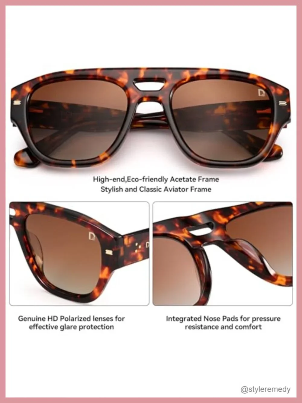 Polarized Aviator Sunglasses Oversized Acetate Square Designer UV Protection